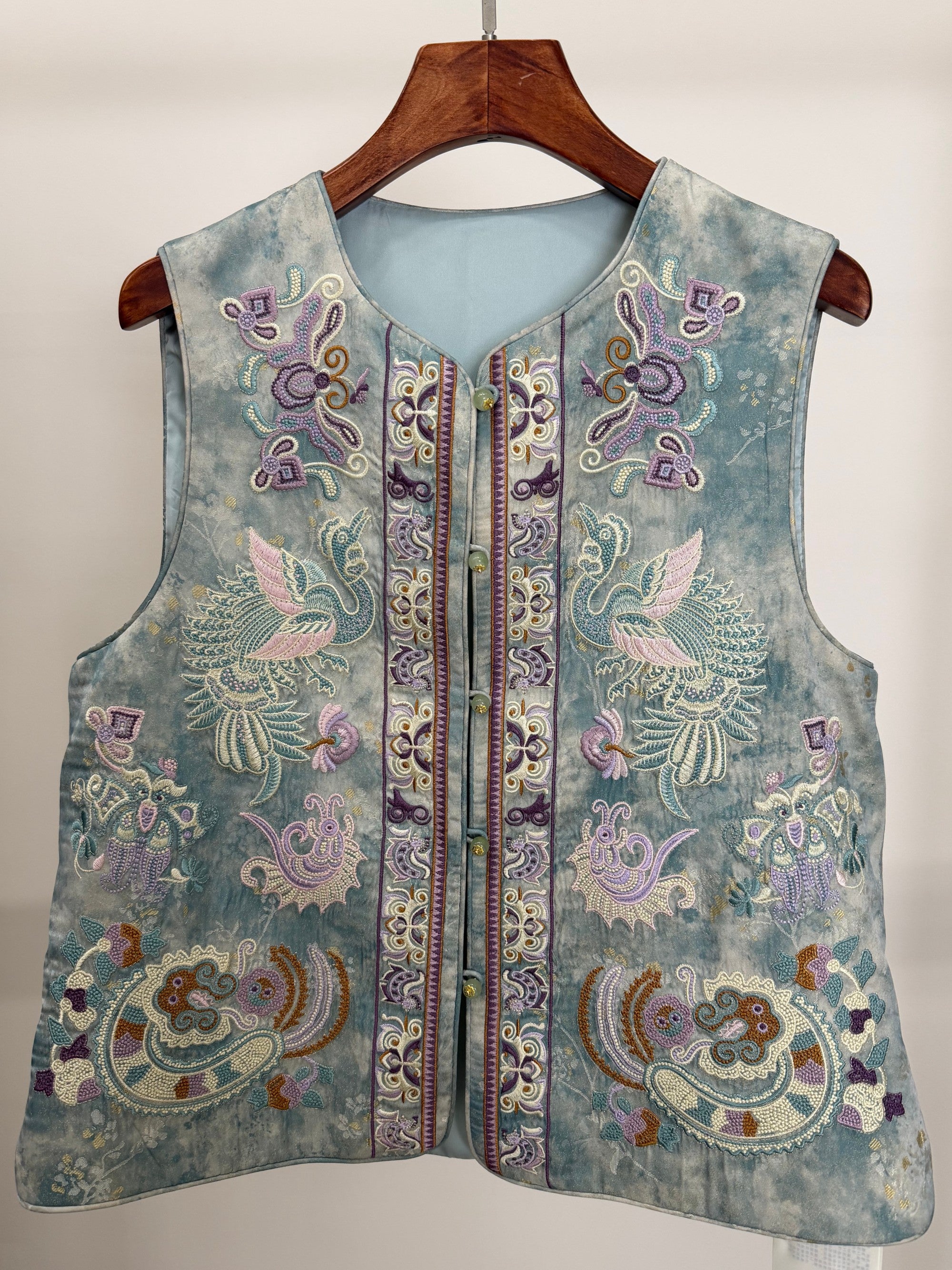 blue embroidered phoenix vest modern chinese fashion