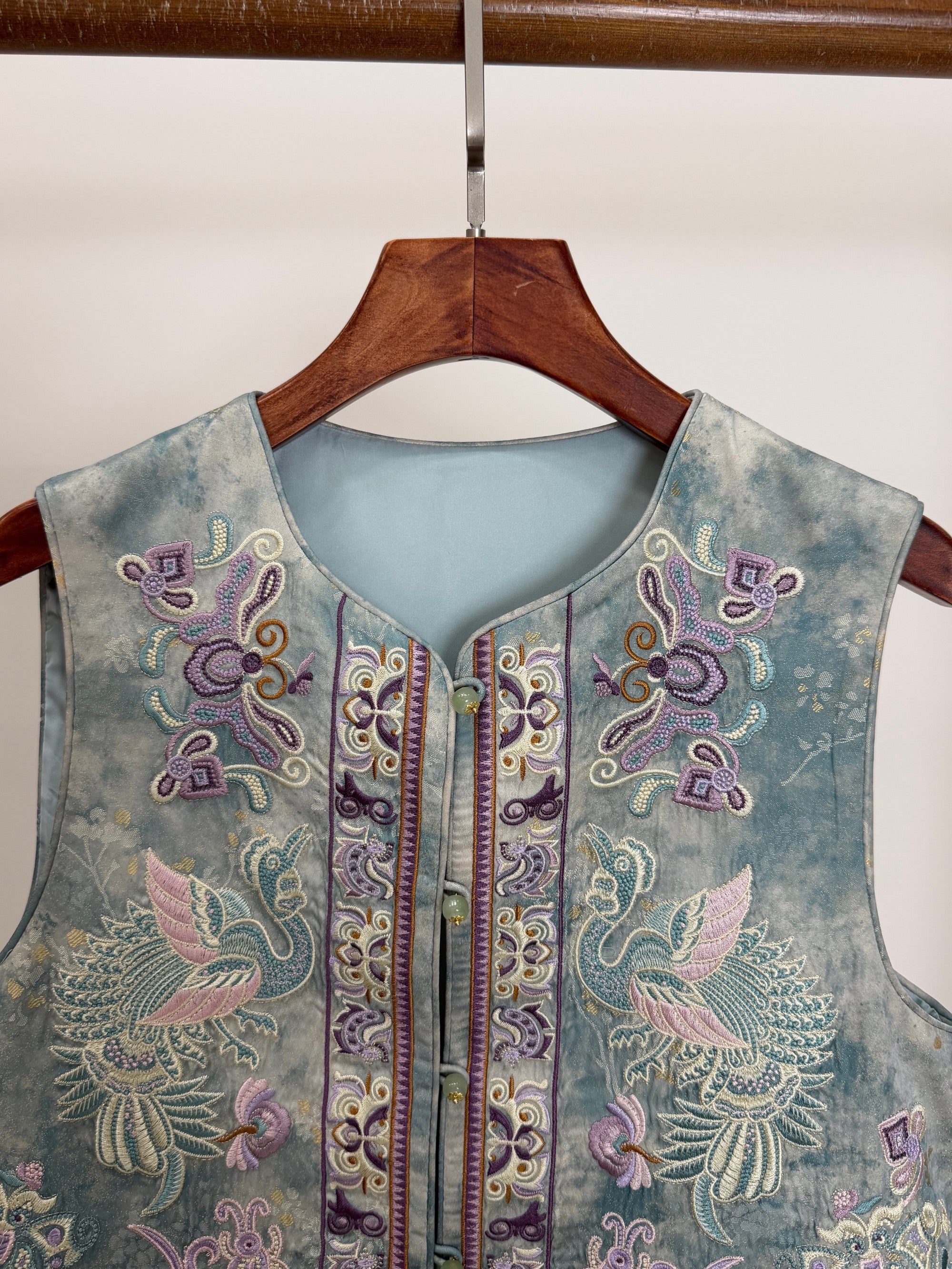 blue embroidered phoenix vest modern chinese fashion