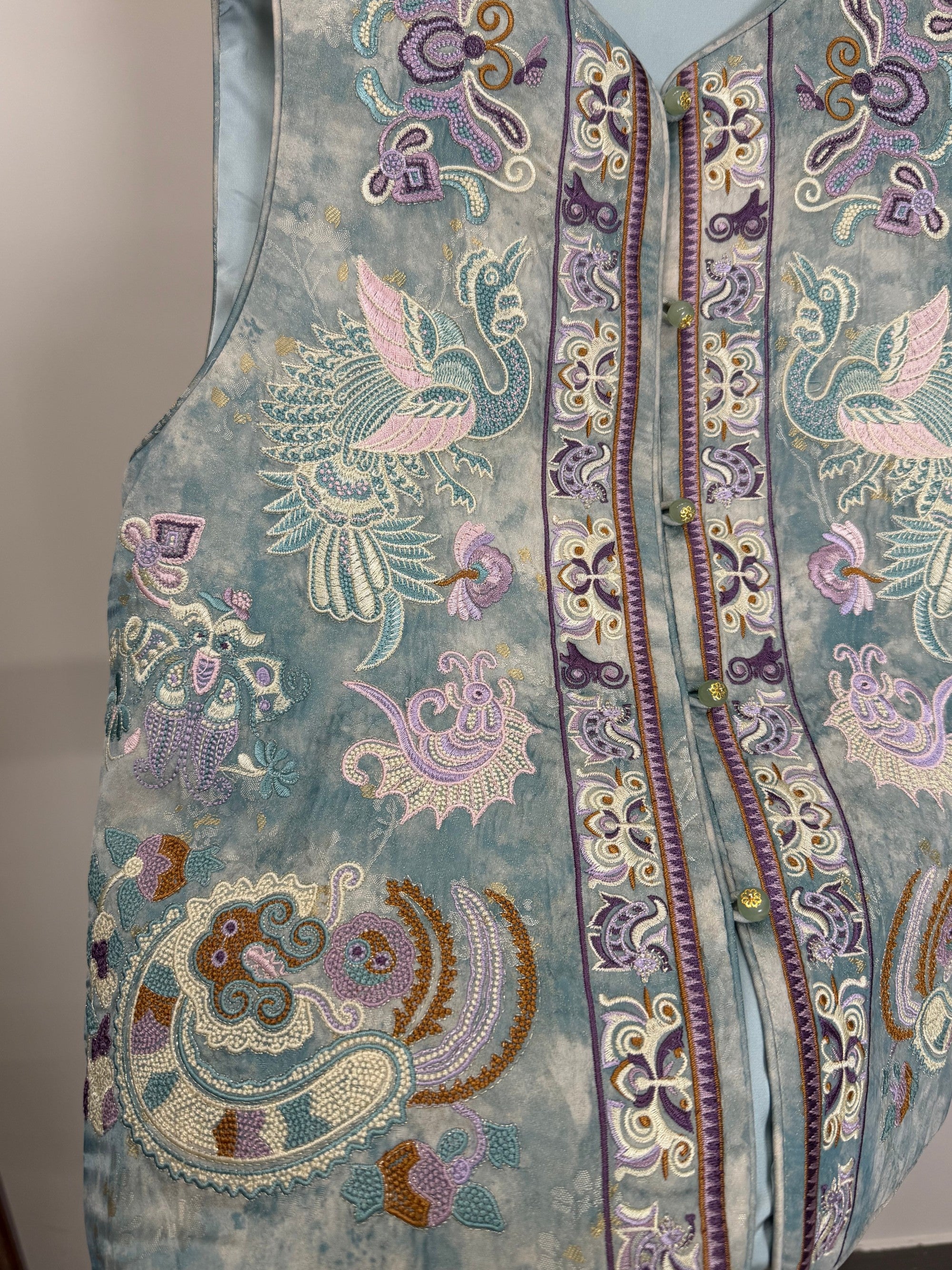blue embroidered phoenix vest modern chinese fashion