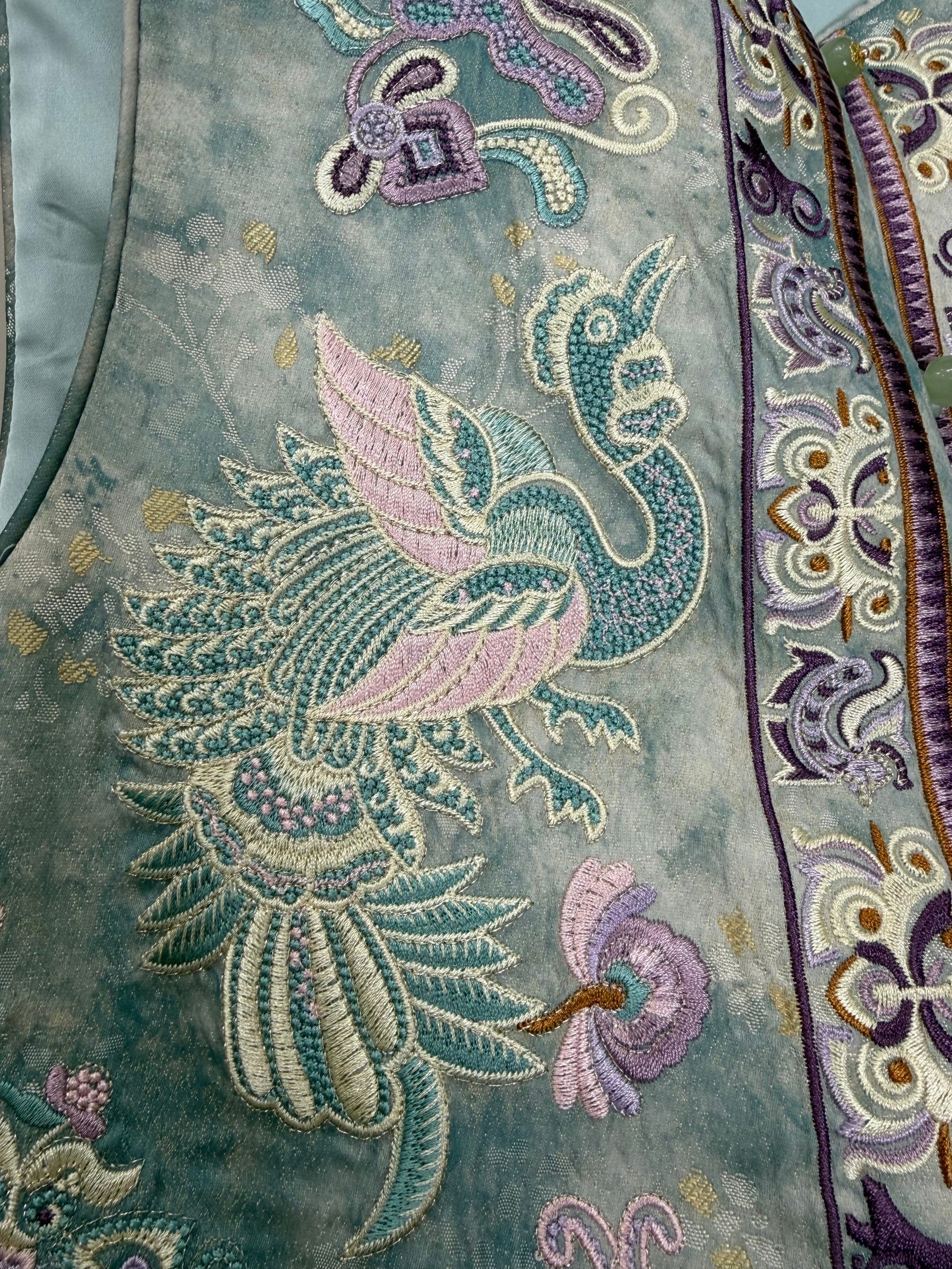 Blue Embroidered Phoenix & Peacock Vest | Modern Chinese Style Jacquard Waistcoat – LUXE ORIENTA - Luxe Orienta CO., LIMITED