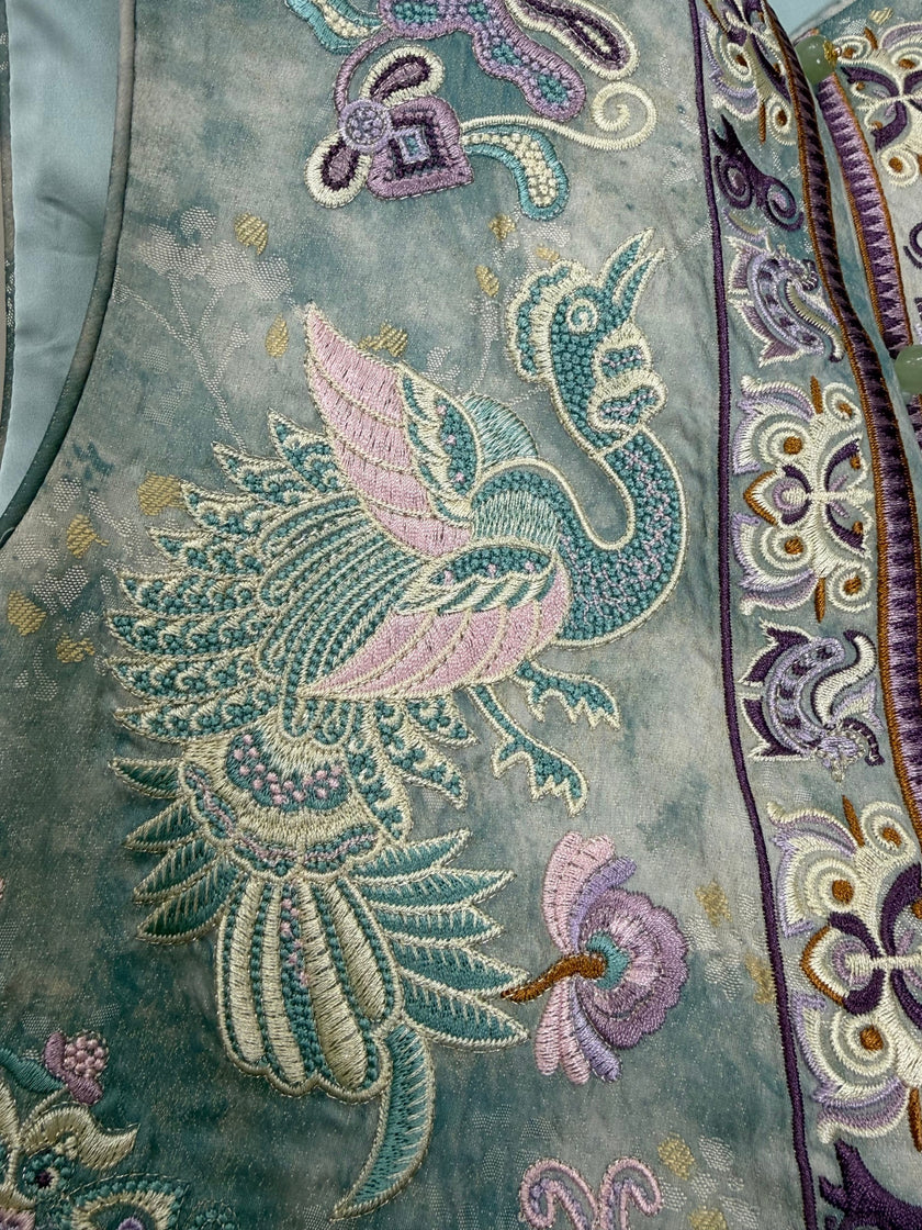 Blue Embroidered Phoenix & Peacock Vest | Modern Chinese Style Jacquard Waistcoat – LUXE ORIENTA - Luxe Orienta CO., LIMITED