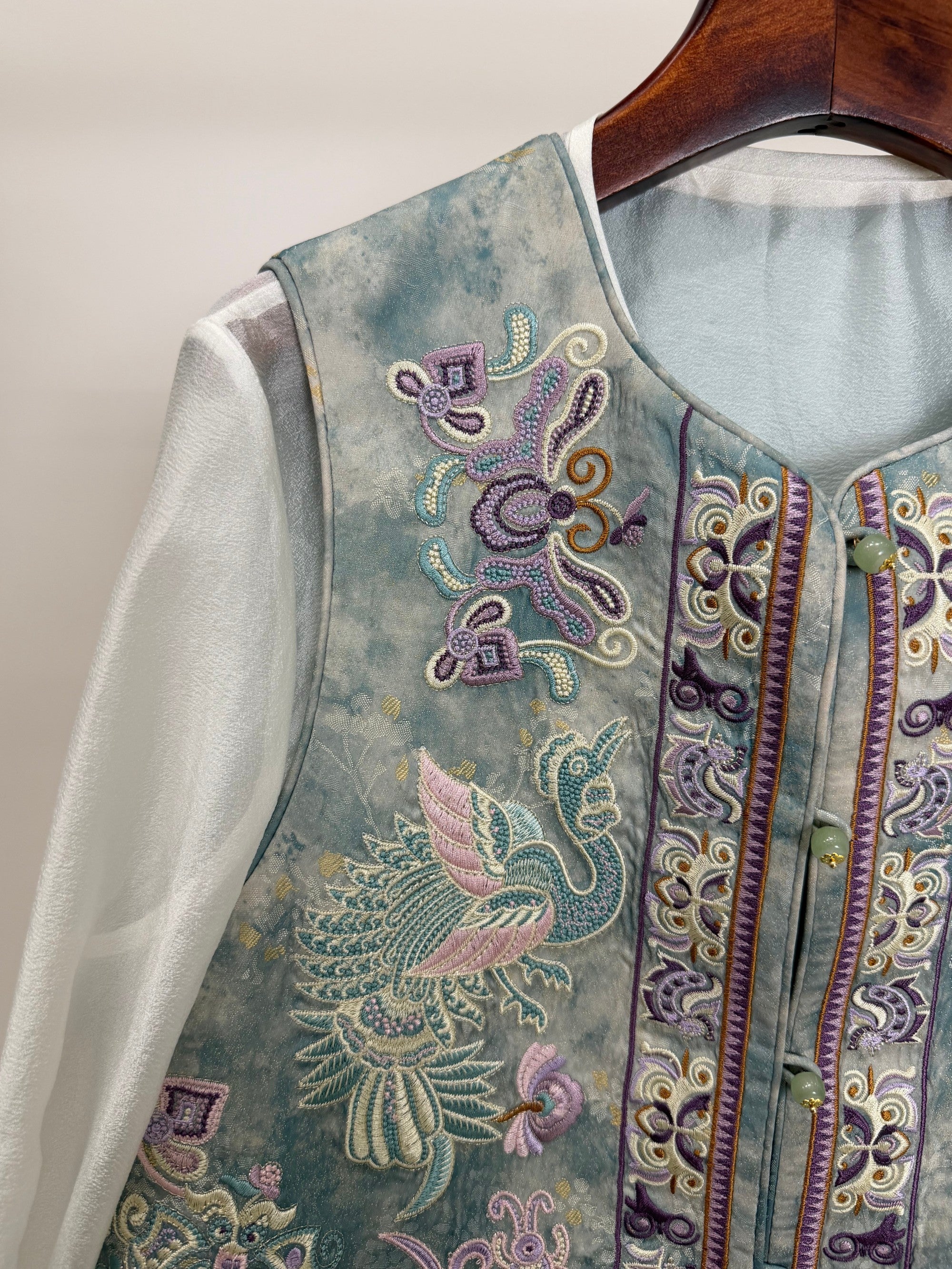 blue embroidered phoenix vest modern chinese fashion