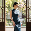 Blue Rose Jacquard Xiangyunsha Qipao | Elegant Chinese  Mulberry Silk Cheongsam Dress - Luxe Orienta CO., LIMITED