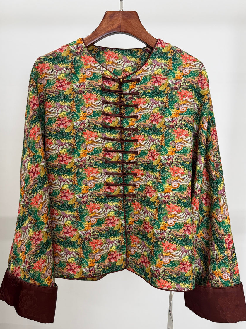 green xiangyunsha silk jacket phoenix embroidery
