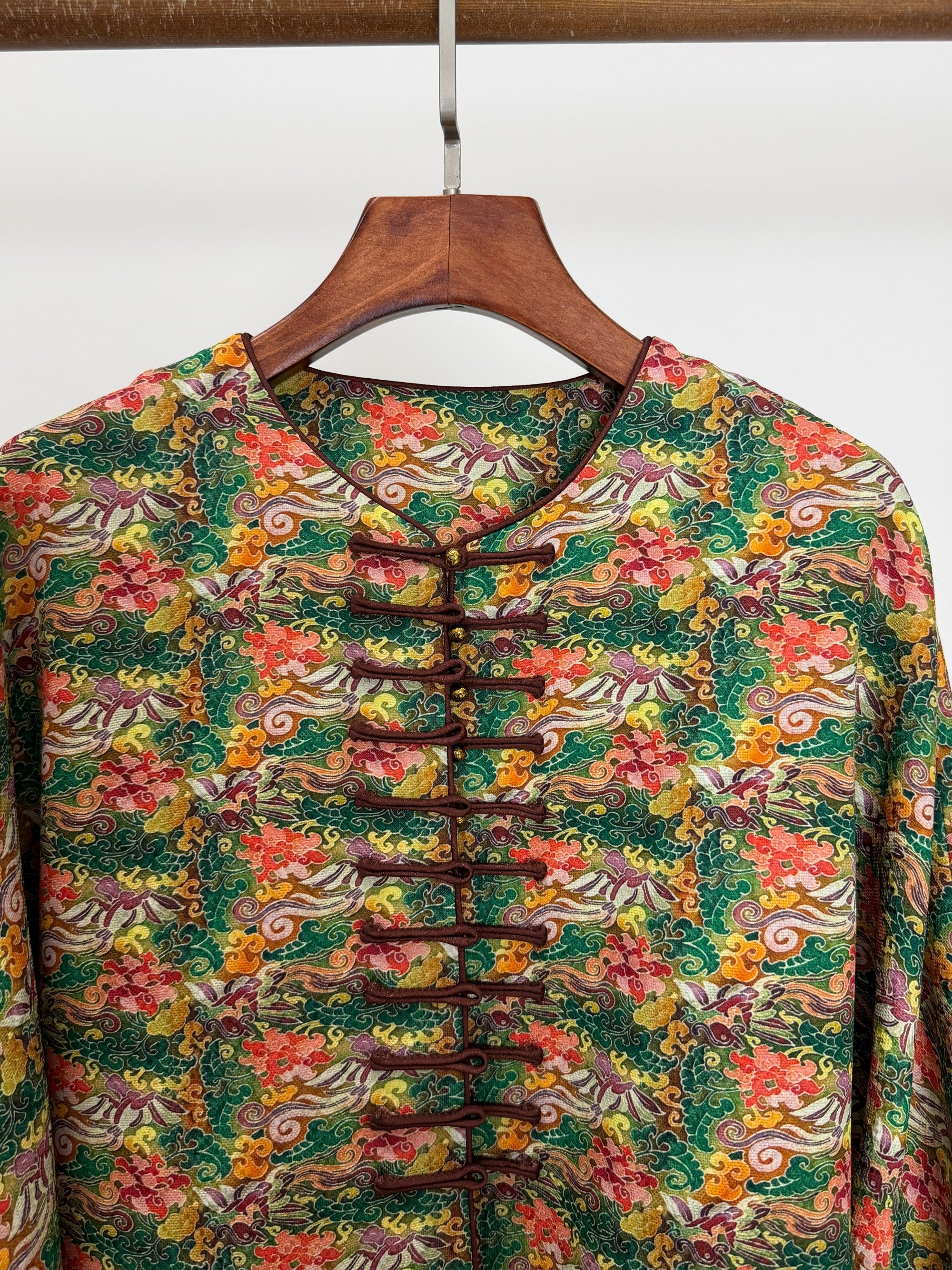 green xiangyunsha silk jacket phoenix embroidery