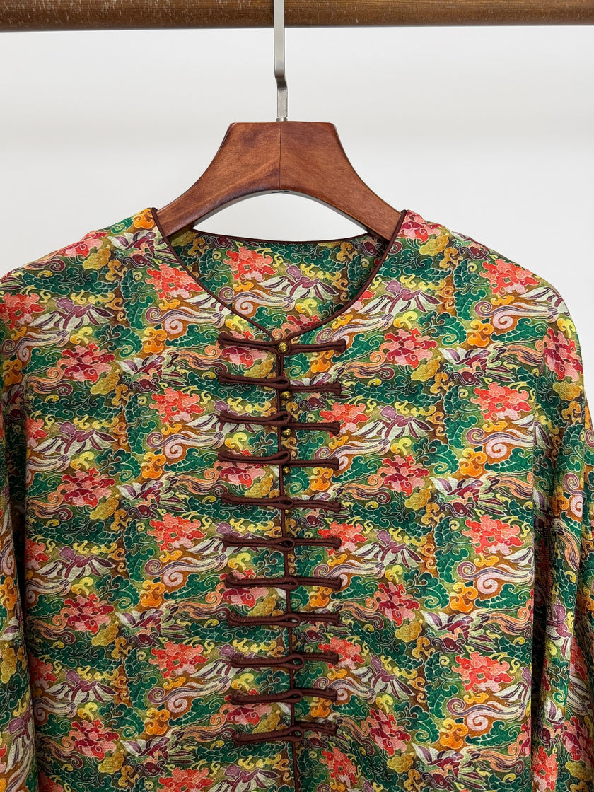 green xiangyunsha silk jacket phoenix embroidery