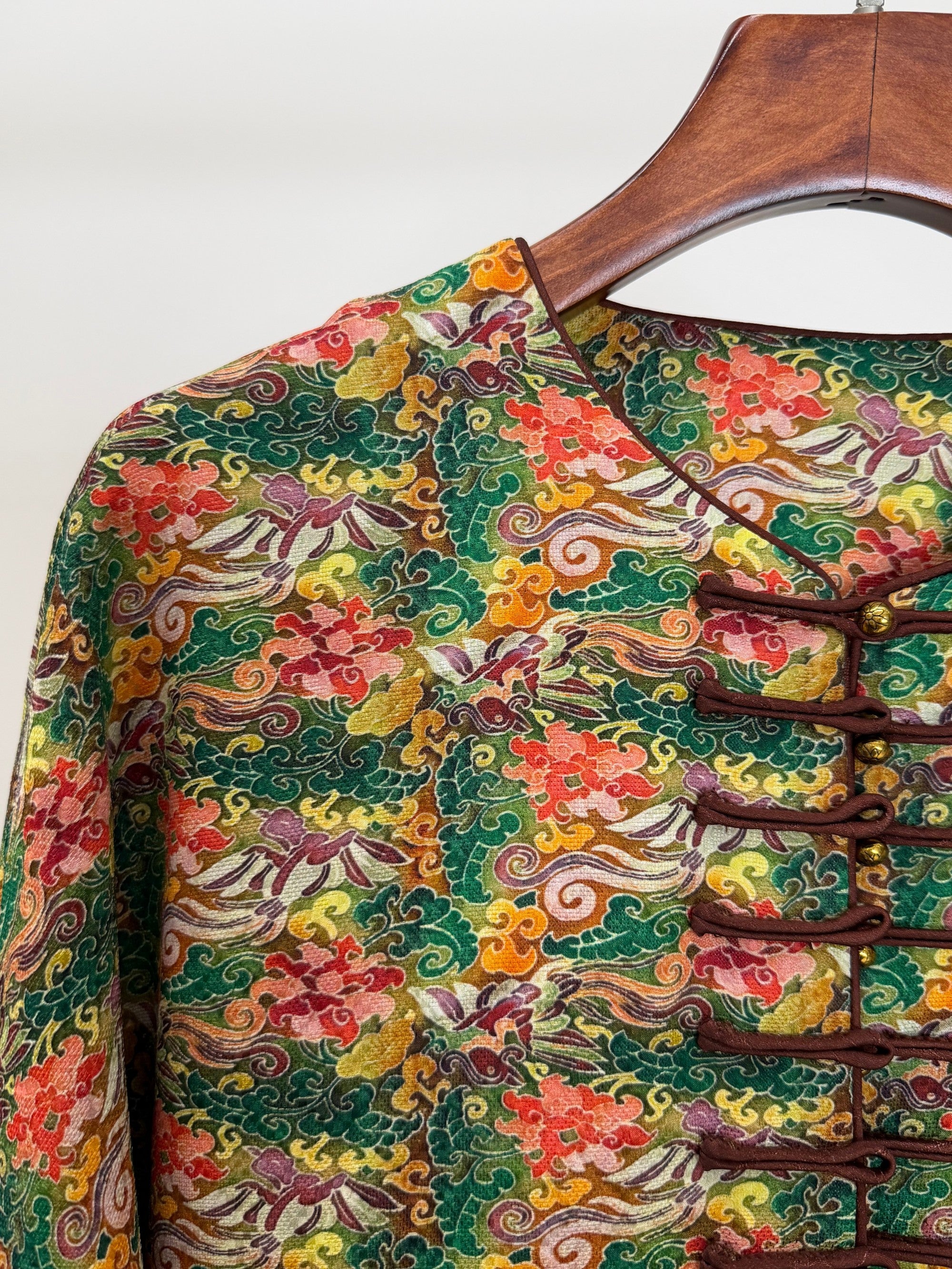 green xiangyunsha silk jacket phoenix embroidery