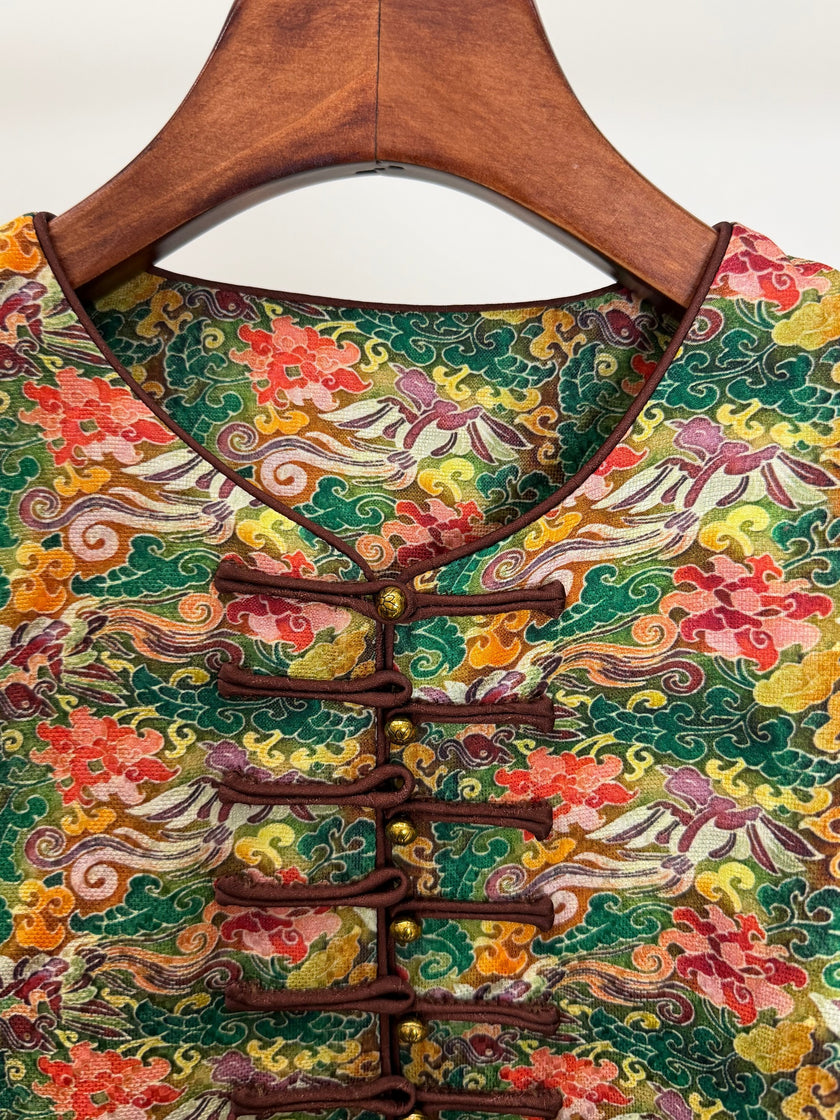 green xiangyunsha silk jacket phoenix embroidery