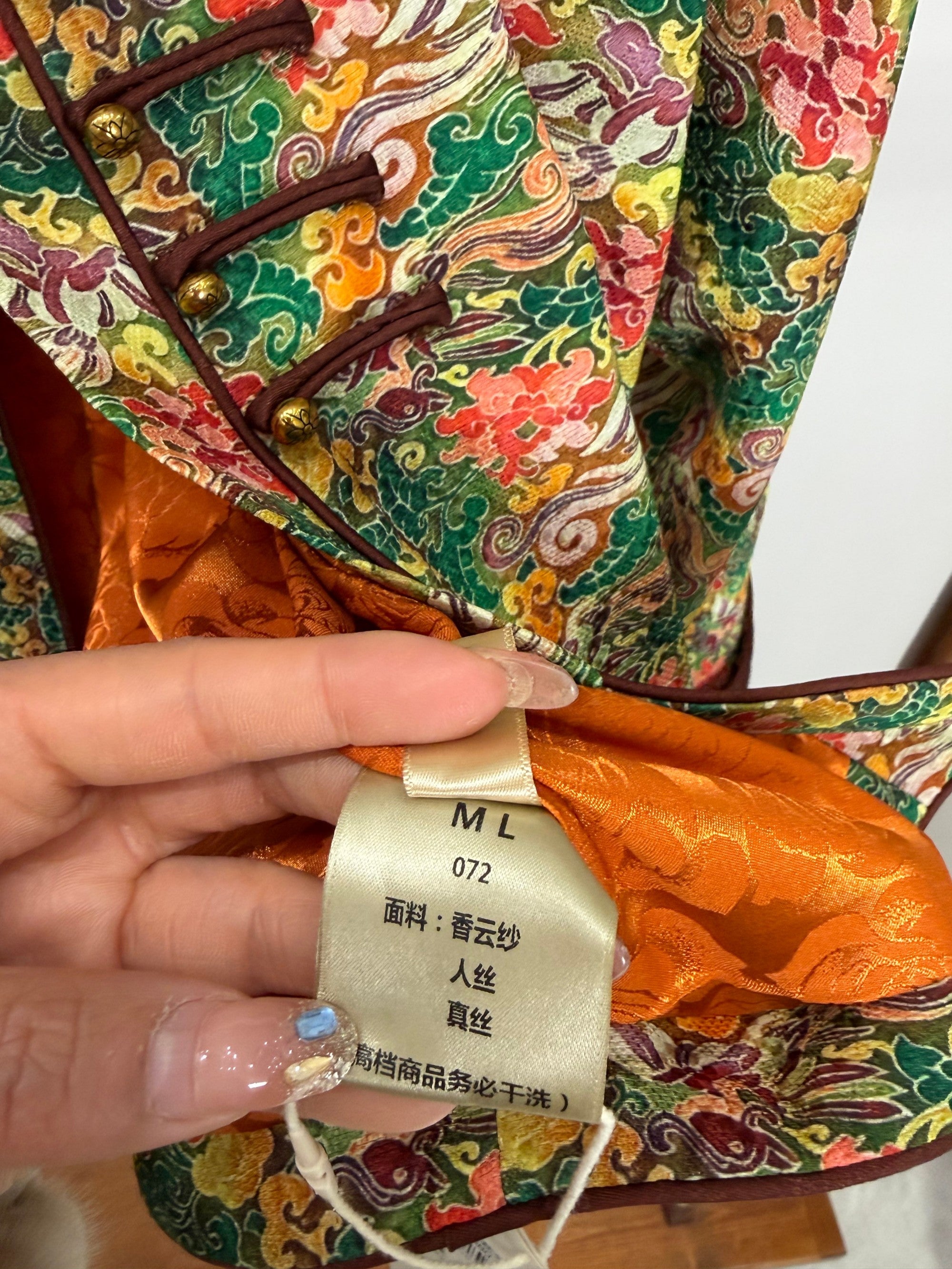 fabric for green xiangyunsha silk jacket phoenix embroidery