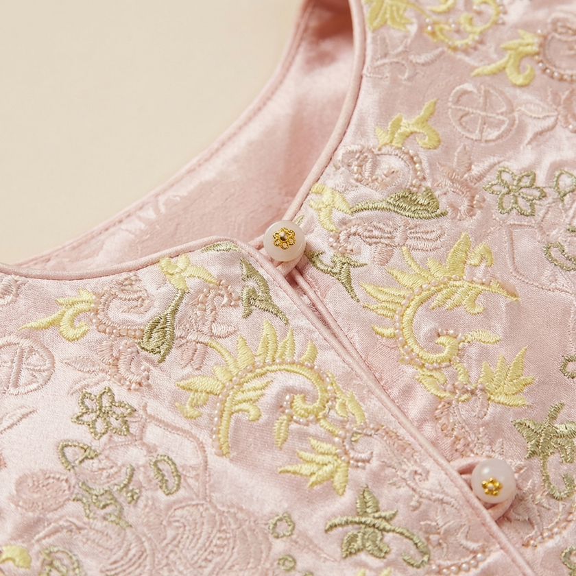 Pink Embroidered Jacquard Jacket – Floral & Mythical Motif Statement Coat for Women | Luxe Orienta - Luxe Orienta CO., LIMITED