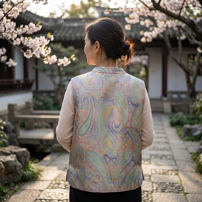 Pink-Purple Paisley Jacquard Rayon Vest – Chinese Knot Button Waistcoat | Luxe Orienta - Luxe Orienta CO., LIMITED