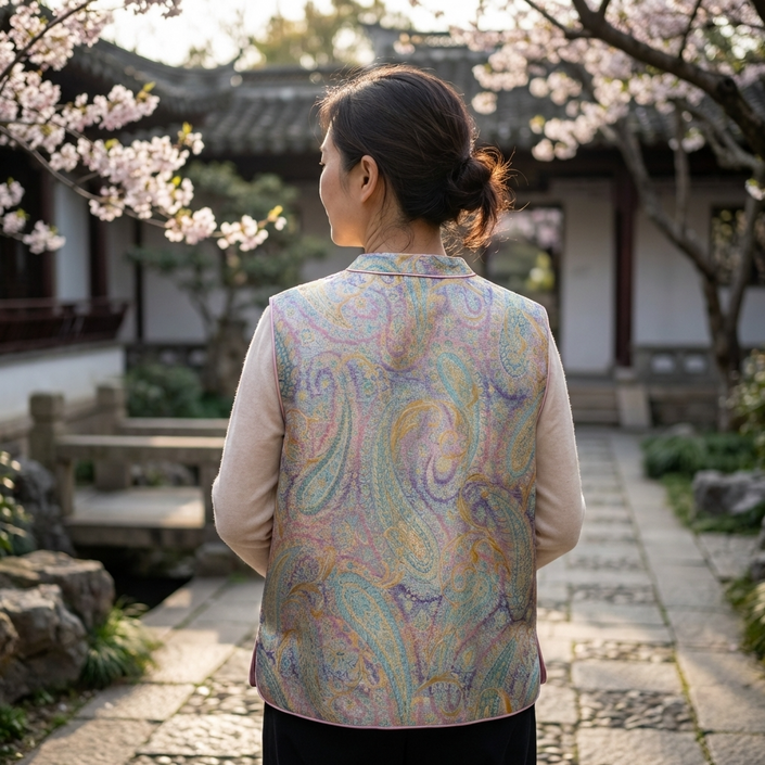 Pink-Purple Paisley Jacquard Rayon Vest – Chinese Knot Button Waistcoat | Luxe Orienta - Luxe Orienta CO., LIMITED