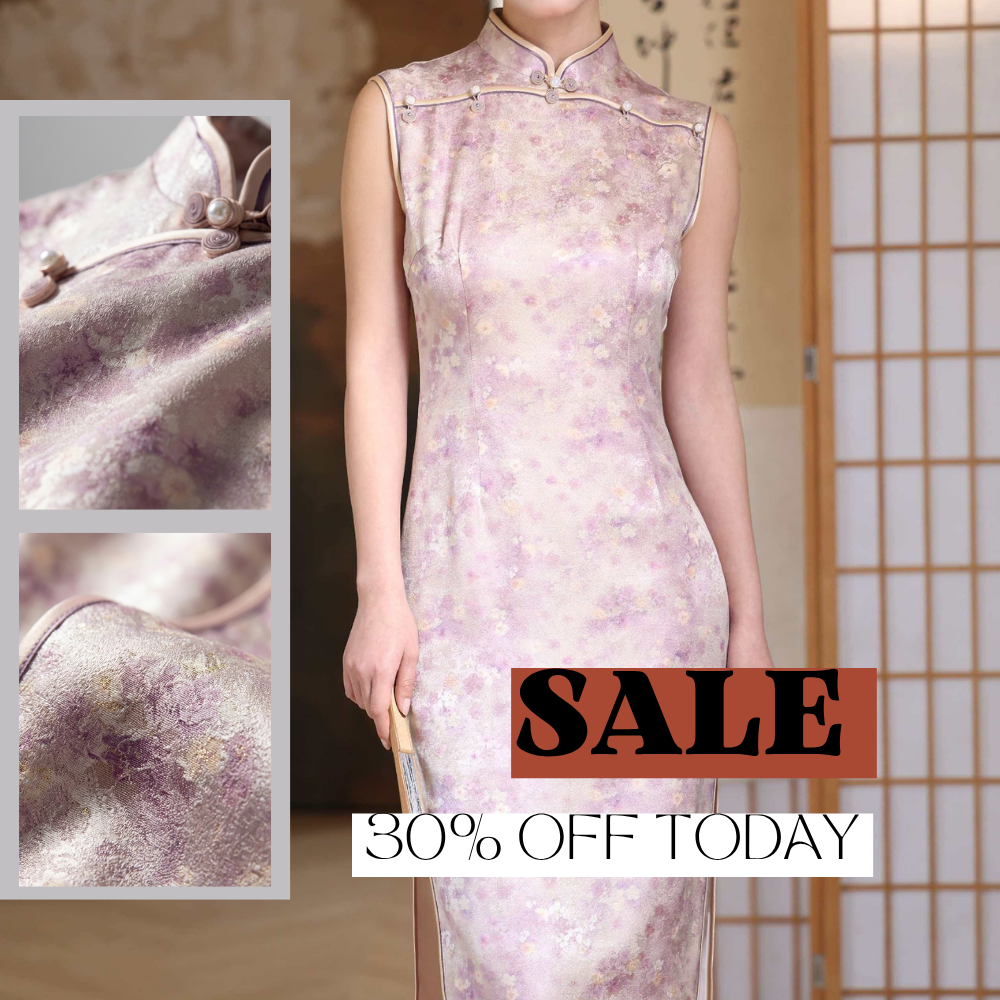 Pink Purple Floral Xiangyunsha Qipao |100% Mulberry Silk  Elegant Chinese Cheongsam Dress