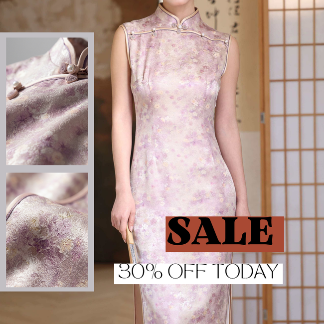 Pink Purple Floral Xiangyunsha Qipao |100% Mulberry Silk  Elegant Chinese Cheongsam Dress