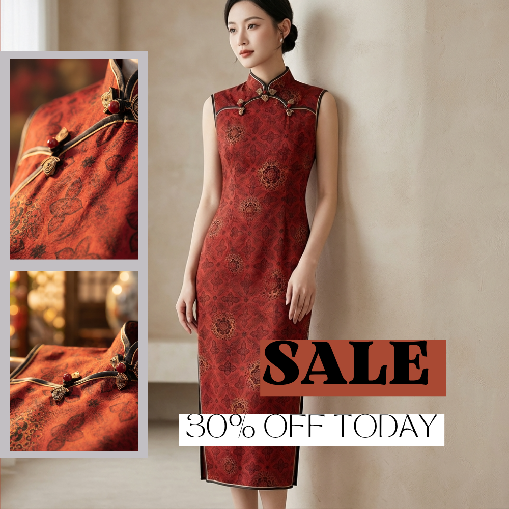 Red Mulberry Silk Xiangyunsha  Baoxiang Floral  Wedding Qipao-LUXE ORIENTA
