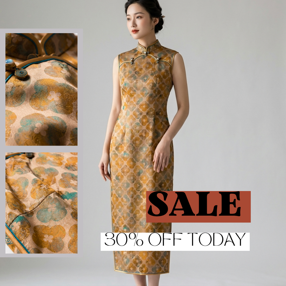 Warm Brown Mulberry Silk Xiangyunsha Qipao | Floral Sleeveless Neo-Chinese Dress - LUXE ORIENTA
