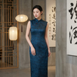 Blue Rose Jacquard Xiangyunsha Qipao | Elegant Chinese  Mulberry Silk Cheongsam Dress - Luxe Orienta CO., LIMITED