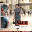 100% 뽕나무 실크 향운사 먼지 파랑 빨강 장미 반소매 치파오 드레스 | LUXE ORIENTA