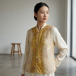 Gradient Gold Floral Jacquard Rayon Vest with Beaded Embroidered -Luxe Orienta Modern Chinese Fashion - Luxe Orienta CO., LIMITED