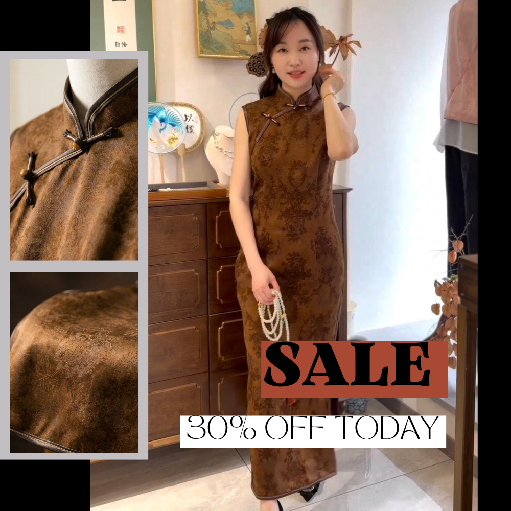 brown asian dress Vintage Xiangyunsha Silk Qipao especially around the chest silhouette_Ball-Gown/Princess Model in Blue Mini Size:40/M