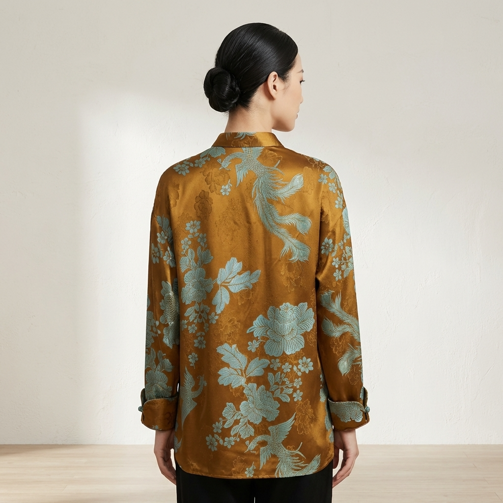 Brown Phoenix Xiangyunsha Silk Blouse – Luxury Modern Chinese Phoenix Blouse - Luxe Orienta CO., LIMITED