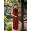 Red Mulberry Silk Xiangyunsha  Baoxiang Floral  Wedding Qipao-LUXE ORIENTA - Luxe Orienta CO., LIMITED