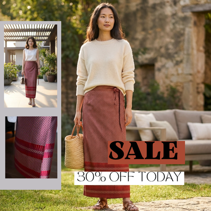Red Geometric Jacquard  Side-Tied Modern Mamian Skirt | Chinese Traditional Xiangyunsha Dress