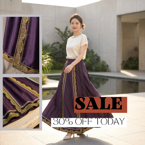 Purple Golden Huiwen Mulberry Silk Mamian Skirt | Xiangyunsha Horse-Face Skirt