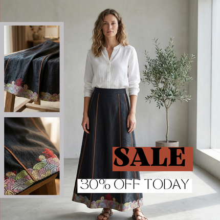 Black Jiangya Haishui Pattern Embroidery Xiangyunsha Silk Mamian Skirt | Mulberry Silk Chinese Ma Mian Qun