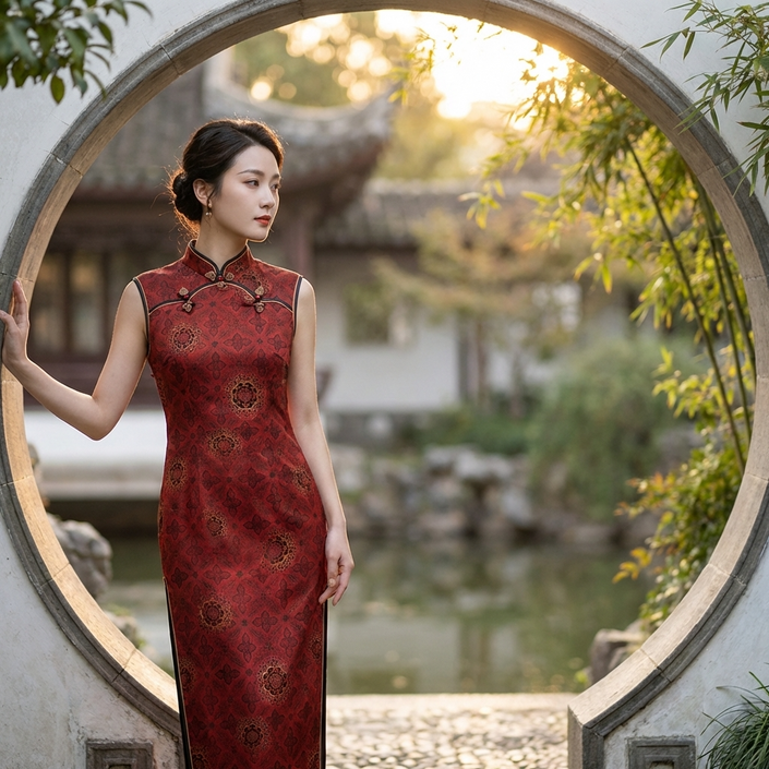 Red Mulberry Silk Xiangyunsha  Baoxiang Floral  Wedding Qipao-LUXE ORIENTA - Luxe Orienta CO., LIMITED