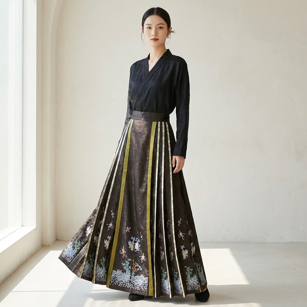 Luxury Xiangyunsha Silk Mamian Skirt | Embroidered Chinese Ma Mian Qun - Luxe Orienta CO., LIMITED
