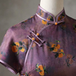 100% Mulberry Silk Xiangyunsha Purple Persimmon Print Short Sleeve Qipao Dress | LUXE ORIENTA - Luxe Orienta CO., LIMITED