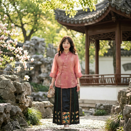 Luxury Ink Black Floral Jacquard Mulberry Silk Xiangyunsha Skirt -New Chinese Style Mamian Qun Dress - Luxe Orienta CO., LIMITED