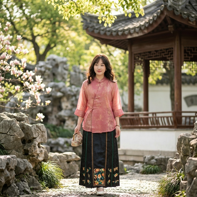 Luxury Ink Black Floral Jacquard Mulberry Silk Xiangyunsha Skirt -New Chinese Style Mamian Qun Dress - Luxe Orienta CO., LIMITED