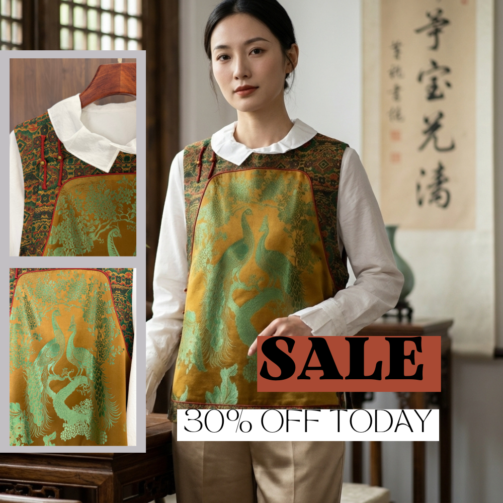 Green Peacock Embroidered Xiangyunsha Silk Vest | Luxury Modern Chinese Vest