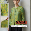 Green Mulberry Silk Satin Jacquard Blouse with Frog Buttons-Luxe Orienta