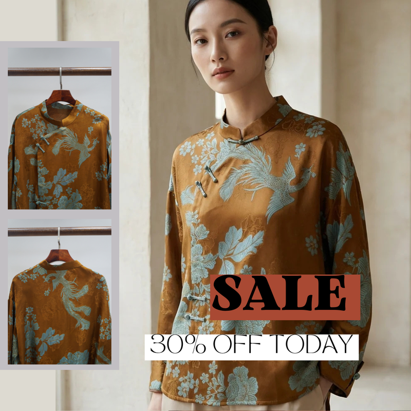 Brown Phoenix Xiangyunsha Silk Blouse – Luxury Modern Chinese Phoenix Blouse - Luxe Orienta CO., LIMITED