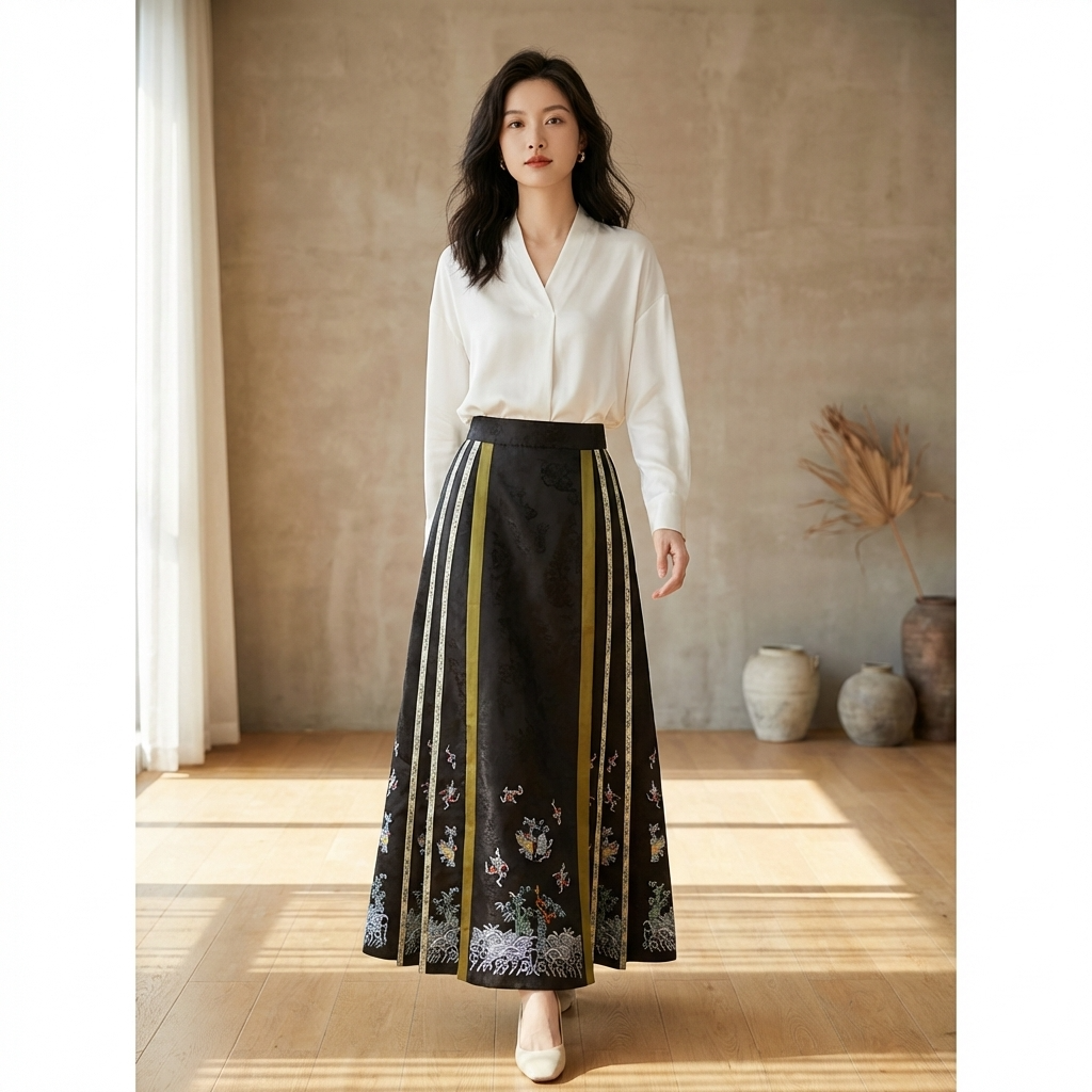 Luxury Xiangyunsha Silk Mamian Skirt | Embroidered Chinese Ma Mian Qun - Luxe Orienta CO., LIMITED