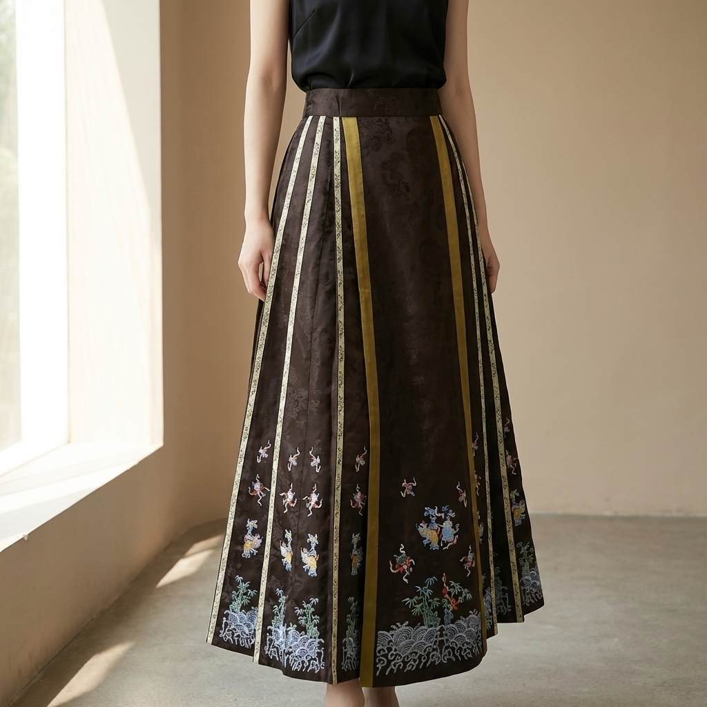 Luxury Xiangyunsha Silk Mamian Skirt | Embroidered Chinese Ma Mian Qun - Luxe Orienta CO., LIMITED
