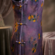 100% Mulberry Silk Xiangyunsha Purple Persimmon Print Short Sleeve Qipao Dress | LUXE ORIENTA - Luxe Orienta CO., LIMITED