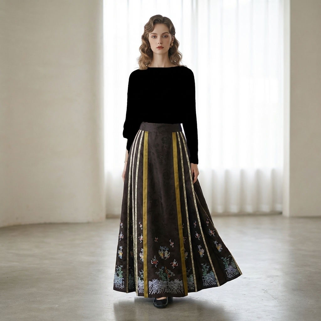 Luxury Xiangyunsha Silk Mamian Skirt | Embroidered Chinese Ma Mian Qun - Luxe Orienta CO., LIMITED