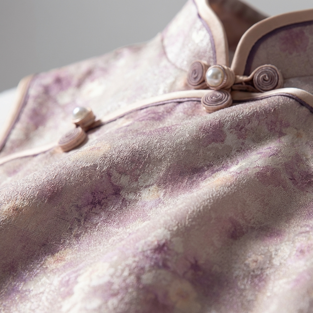 Pink Purple Floral Xiangyunsha Qipao |100% Mulberry Silk  Elegant Chinese Cheongsam Dress - Luxe Orienta CO., LIMITED