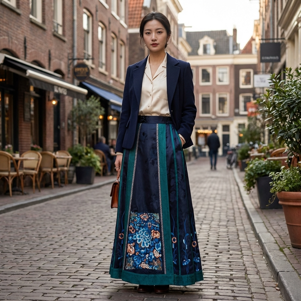 Poeny Embroidery Mulberry Silk Xiangyunsha Horse-Face Skirt -LUXE ORIENTA Fashion - Luxe Orienta CO., LIMITED