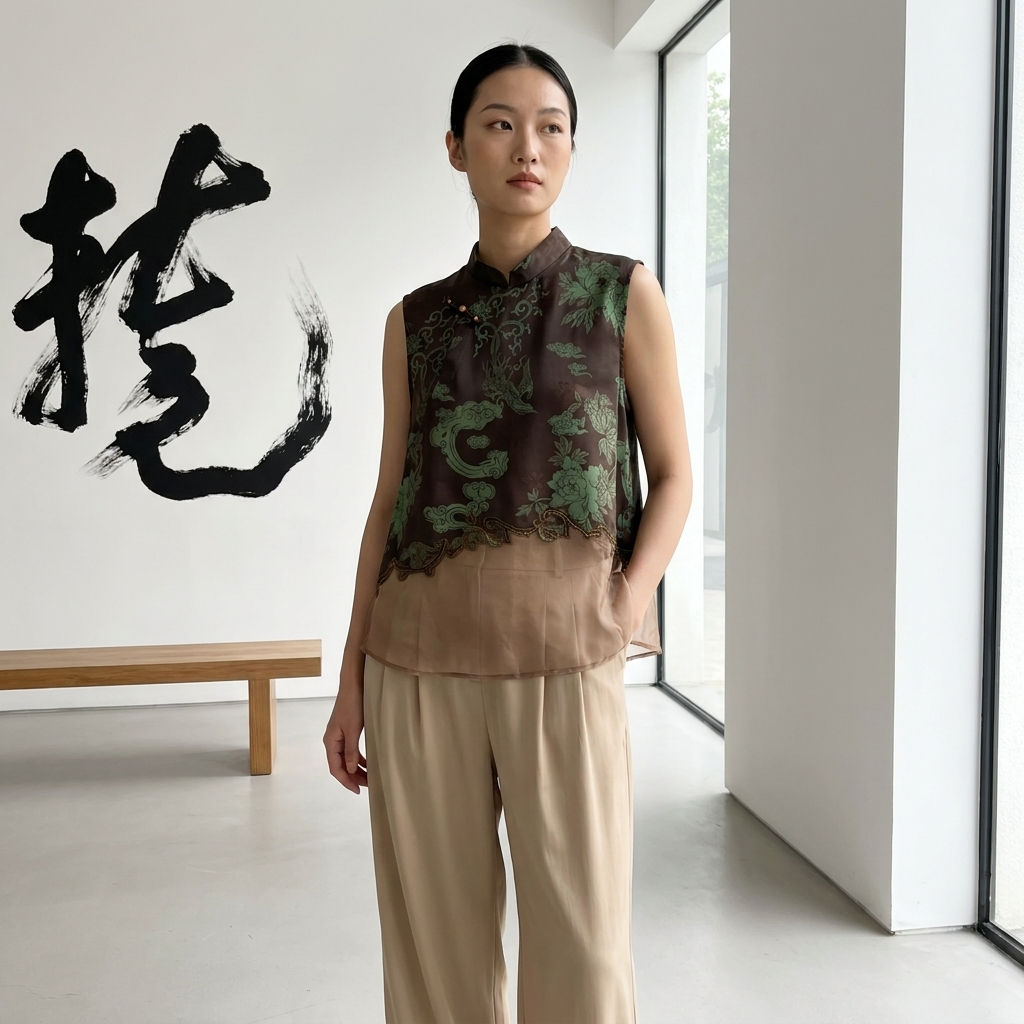 Phoenix And Peony Embroidered Xiangyunsha Silk Top | Modern Chinese Style - Luxe Orienta CO., LIMITED