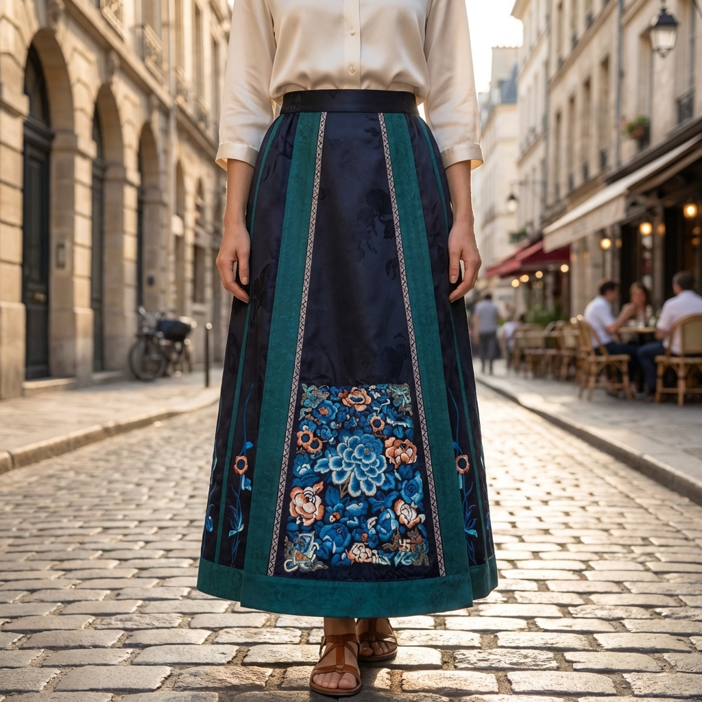 Poeny Embroidery Mulberry Silk Xiangyunsha Horse-Face Skirt -LUXE ORIENTA Fashion - Luxe Orienta CO., LIMITED