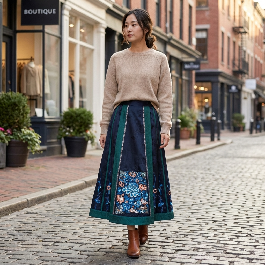 Poeny Embroidery Mulberry Silk Xiangyunsha Horse-Face Skirt -LUXE ORIENTA Fashion - Luxe Orienta CO., LIMITED