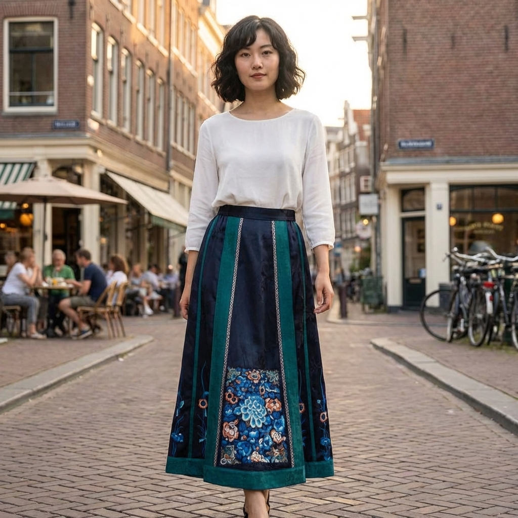 Poeny Embroidery Mulberry Silk Xiangyunsha Horse-Face Skirt -LUXE ORIENTA Fashion - Luxe Orienta CO., LIMITED