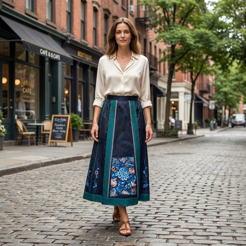 Poeny Embroidery Mulberry Silk Xiangyunsha Horse-Face Skirt -LUXE ORIENTA Fashion - Luxe Orienta CO., LIMITED