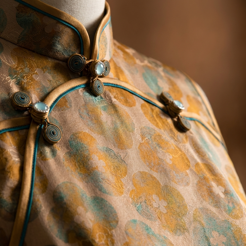 Warm Brown Mulberry Silk Xiangyunsha Qipao | Floral Sleeveless Neo-Chinese Dress - LUXE ORIENTA - Luxe Orienta CO., LIMITED