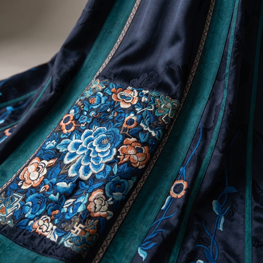 Poeny Embroidery Mulberry Silk Xiangyunsha Horse-Face Skirt -LUXE ORIENTA Fashion - Luxe Orienta CO., LIMITED